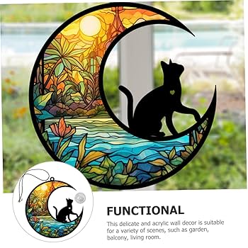 Amazon.co.jp : AOKWAWALIY 2個 猫のペンダント ステンドグラス